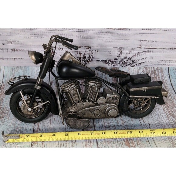 Vintage 1940s Aged Black Metal Motorcycle Model 15''x 8'' X 5'' Display Piece - Picture 8 of 17